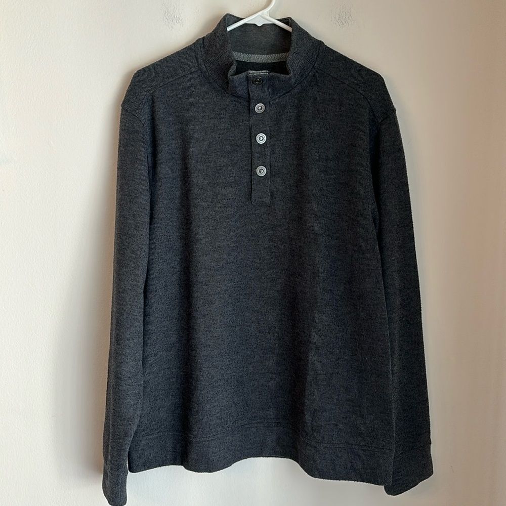 Tommy Bahama Men’s charcoal gray pullover button down sweatshirt size large EUC